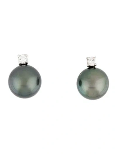 Pre-owned Earrings 14k Cultured Pearl & Diamond Stud  In Multi
