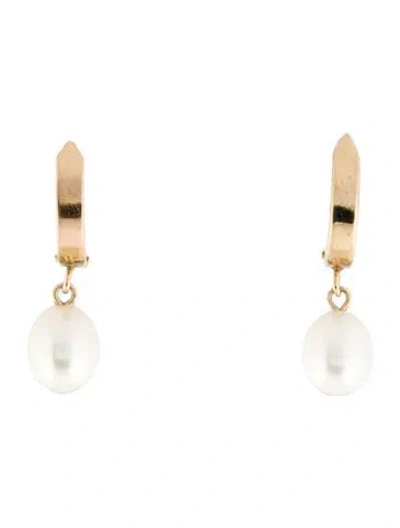 Pre-owned Earrings 14k Cultured Pearl Drop  In Multi