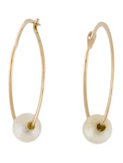 Pre-owned Earrings 14k Cultured Pearl Hoop  In Multi
