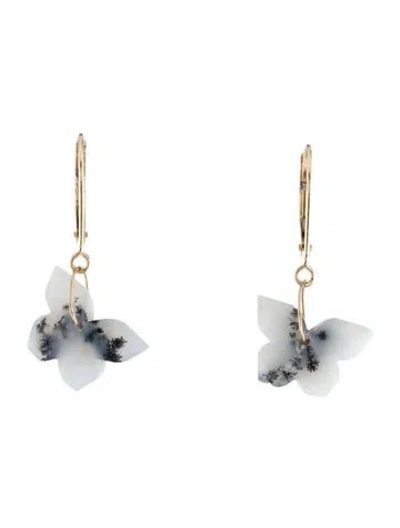 Pre-owned Earrings 14k Dendritic Opal Butterfly Drop  In Multi
