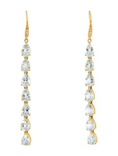 Pre-owned Earrings 14k Diamond & Aquamarine Drop  In Multi