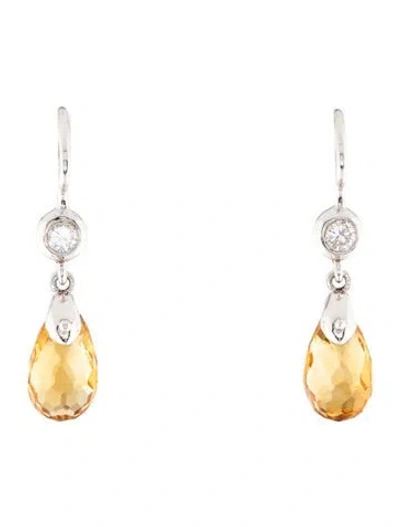 Pre-owned Earrings 14k Diamond & Citrine Drop  In Multi