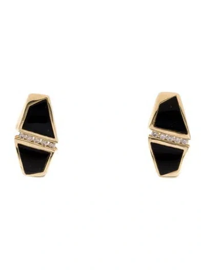 Pre-owned Earrings 14k Diamond & Enamel Earclip  In Black
