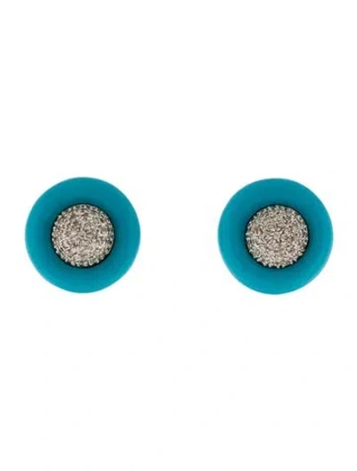 Pre-owned Earrings 14k Diamond & Enamel Earclip  In Blue