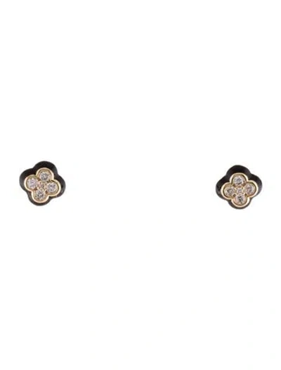Pre-owned Earrings 14k Diamond & Enamel Stud  In Black