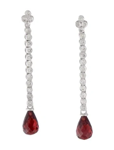 Pre-owned Earrings 14k Diamond & Garnet Drop  In Multi