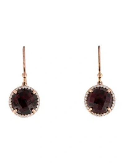 Pre-owned Earrings 14k Diamond & Garnet Drop  In Multi