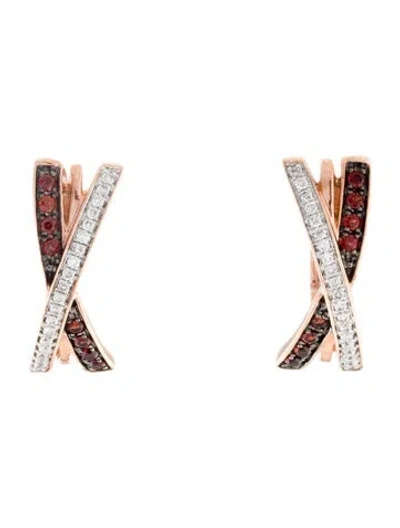 Pre-owned Earrings 14k Diamond & Garnet 'x' Drop  In Multi