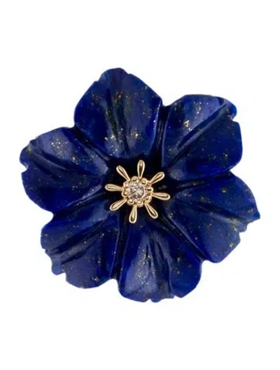 Pre-owned Earrings 14k Diamond & Lapis Lazuli Flower Convertible Single Stud Earring In Multi