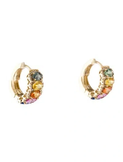 Pre-owned Earrings 14k Diamond & Multi-sapphire Huggie