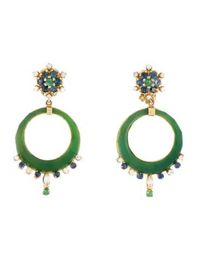 Pre-owned Earrings 14k Diamond & Multistone Drop