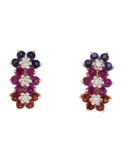 Pre-owned Earrings 14k Diamond & Multistone Earclip