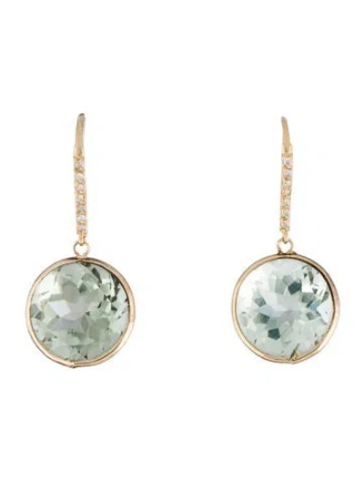 Pre-owned Earrings 14k Diamond & Prasiolite Drop  In Multi