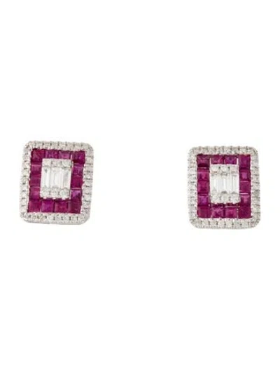 Pre-owned Earrings 14k Diamond & Ruby Stud  In Multi