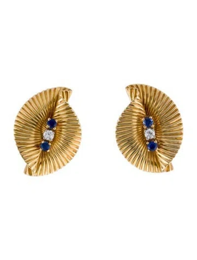 Pre-owned Earrings 14k Diamond & Sapphire Clip-on  In Multi