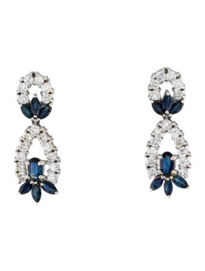 Pre-owned Earrings 14k Diamond & Sapphire Drop  In Multi