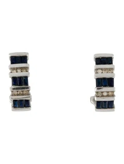 Pre-owned Earrings 14k Diamond & Sapphire Earclips In Multi