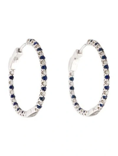 Pre-owned Earrings 14k Diamond & Sapphire Hoop  In Multi