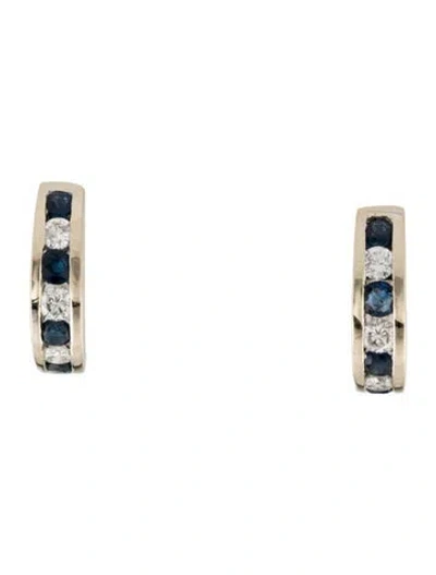Pre-owned Earrings 14k Diamond & Sapphire Huggie  In Multi