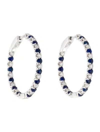 Pre-owned Earrings 14k Diamond & Sapphire Inside Out Hoop  In Multi