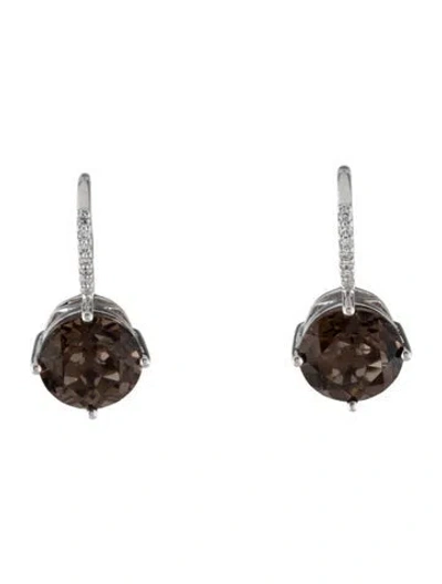 Pre-owned Earrings 14k Diamond & Smoky Quartz Drop  In Multi