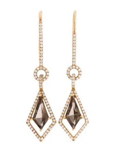 Pre-owned Earrings 14k Diamond & Smoky Quartz Drop  In Multi
