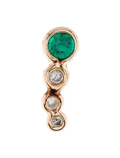 Pre-owned Earrings 14k Diamond & Synthetic Emerald Single Ear Climber In Multi