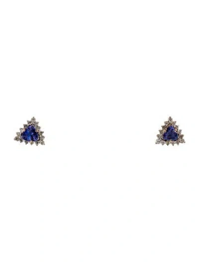 Pre-owned Earrings 14k Diamond & Tanzanite Stud  In Multi
