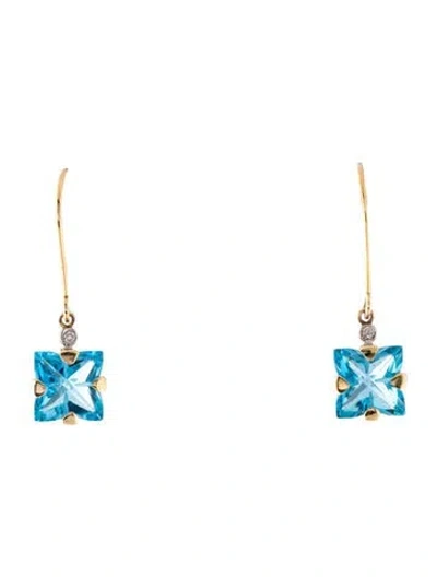 Pre-owned Earrings 14k Diamond & Topaz Drop  In Multi