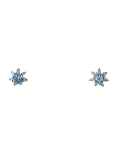 Pre-owned Earrings 14k Diamond & Topaz Stud  In Multi