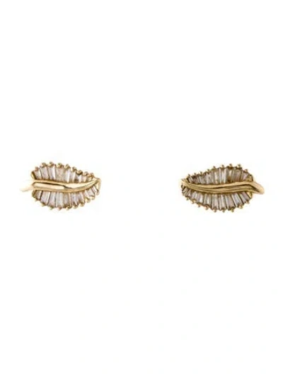 Pre-owned Earrings 14k Diamond Baguette Leaf Stud  In Multi
