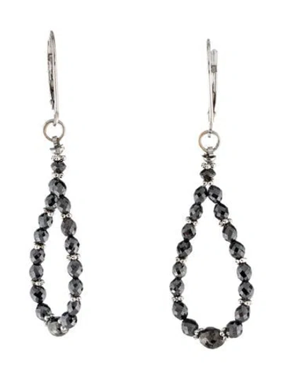 Pre-owned Earrings 14k Diamond Bead Hoop Drop  In Multi