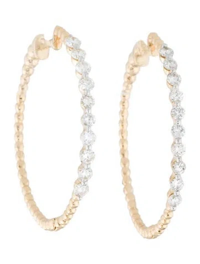 Pre-owned Earrings 14k Diamond Bead Hoop  In Multi