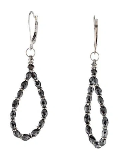 Pre-owned Earrings 14k Diamond Beaded Hoop Drop  In Multi
