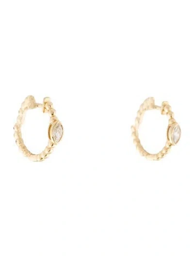 Pre-owned Earrings 14k Diamond Beaded Huggie  In Multi