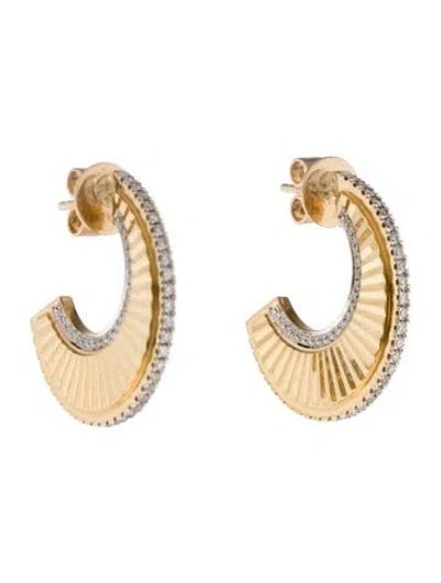 Pre-owned Earrings 14k Diamond Bladed Hoop  In Multi
