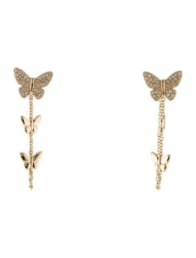 Pre-owned Earrings 14k Diamond Butterfly Drop  In Multi