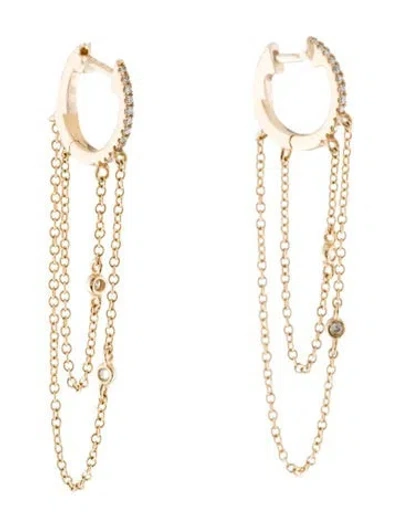 Pre-owned Earrings 14k Diamond Chain Drop Huggie  In Multi