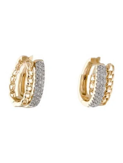 Pre-owned Earrings 14k Diamond Chain Hoop  In Multi