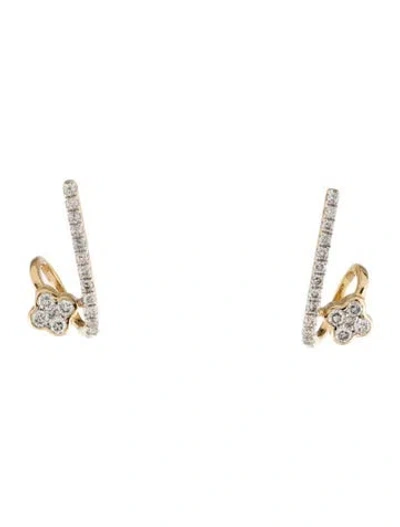 Pre-owned Earrings 14k Diamond Clover Drop  In Multi