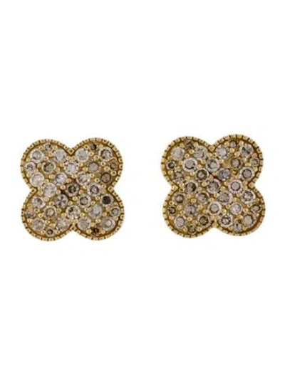 Pre-owned Earrings 14k Diamond Clover Stud  In Multi
