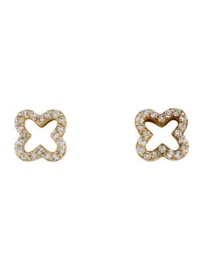 Pre-owned Earrings 14k Diamond Clover Stud  In Multi