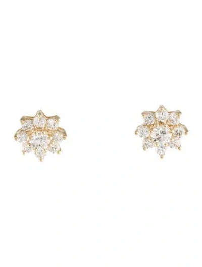 Pre-owned Earrings 14k Diamond Cluster Stud  In Multi