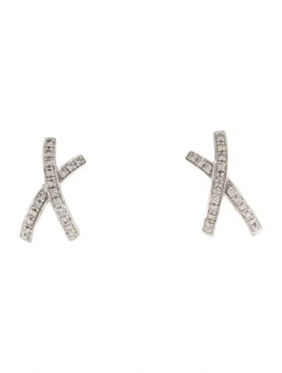Pre-owned Earrings 14k Diamond Criss Cross Hoop  In Multi