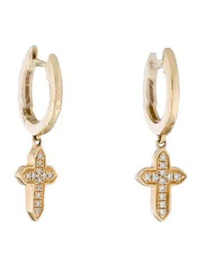 Pre-owned Earrings 14k Diamond Cross Drop  In Multi