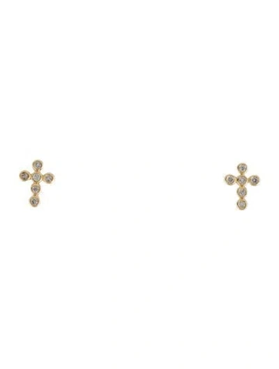 Pre-owned Earrings 14k Diamond Cross Stud  In Multi
