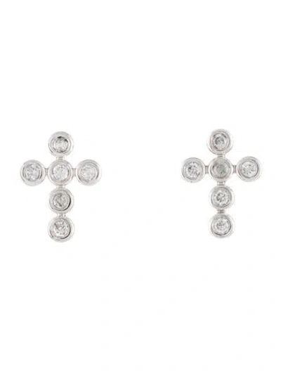 Pre-owned Earrings 14k Diamond Cross Stud  In Multi