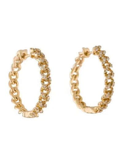 Pre-owned Earrings 14k Diamond Curb Link Hoop  In Multi