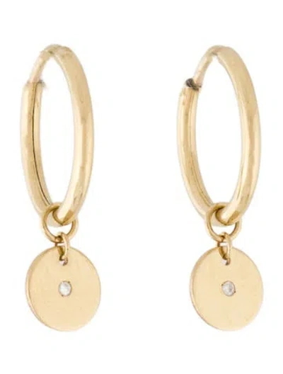 Pre-owned Earrings 14k Diamond Disc Hoop Drop  In Multi