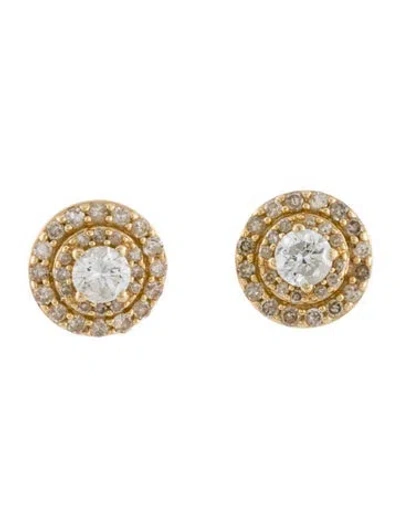Pre-owned Earrings 14k Diamond Double Halo Stud  In Multi